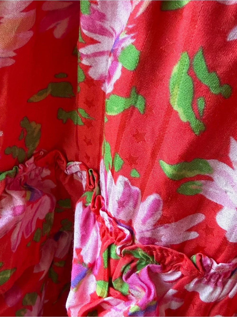 LoveShackFancy Mambo  Red Floral Tiered Mini- Skirt EUC